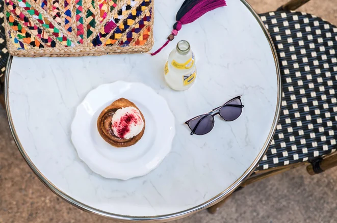 Glasses on a table at a cafe