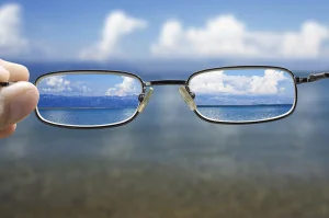 Clear vision looking through eyeglasses