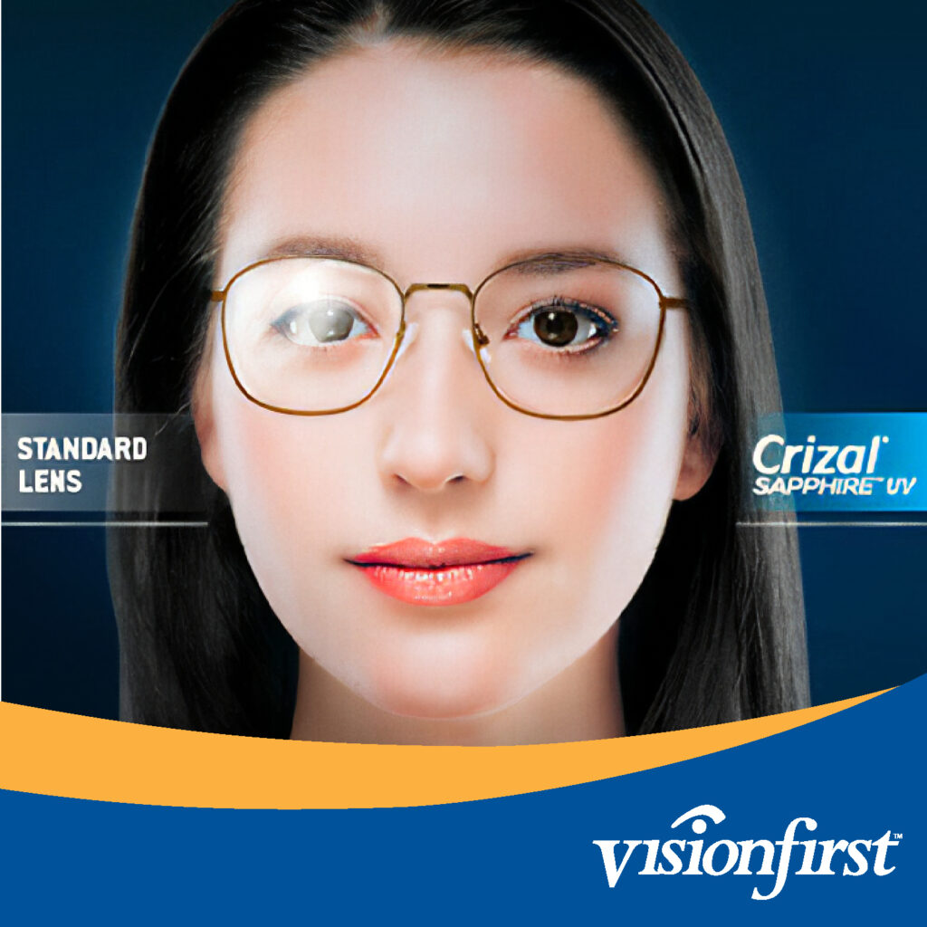 Standard Lens compared to Crizal Sapphire UV lenses