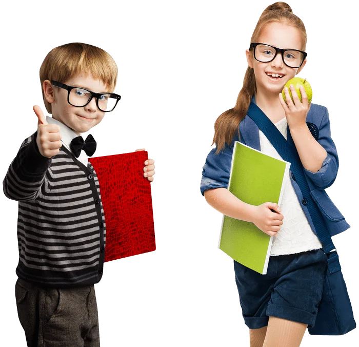 Young students wearing glasses